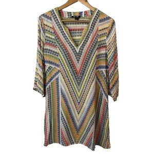 NIC+ZOE Chevron Tunic Top Womens S Multicoloured 3/4 Sleeve Lightweight Shirt